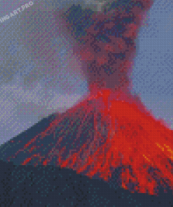 Red Volcano Erupting Diamond Painting