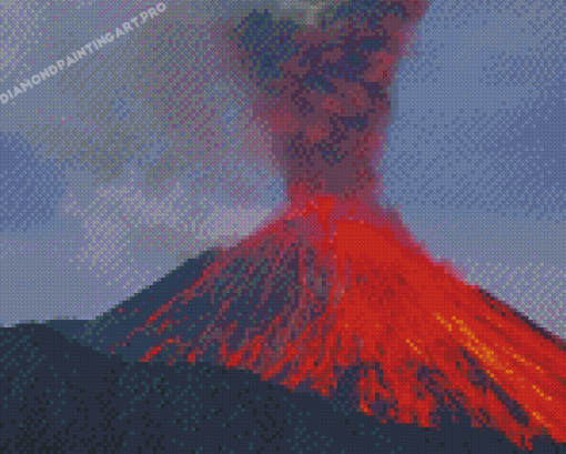 Red Volcano Erupting Diamond Painting