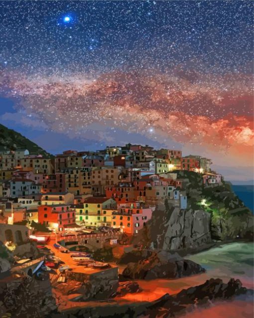 Starry Night In Manarola Landscape Diamond Painting