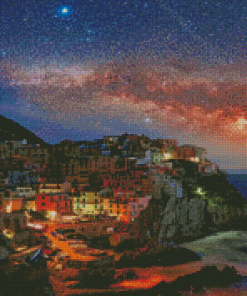 Starry Night In Manarola Landscape Diamond Painting