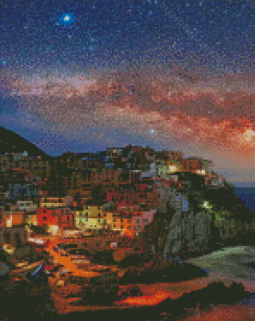 Starry Night In Manarola Landscape Diamond Painting