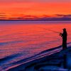 Sunset And Fisherman On Beach Diamond Painting