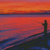 Sunset And Fisherman On Beach Diamond Painting