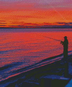 Sunset And Fisherman On Beach Diamond Painting