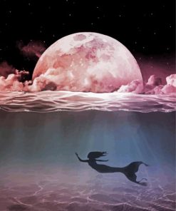 Swimming Mermaid Under The Moonlight Diamond Painting