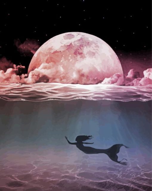 Swimming Mermaid Under The Moonlight Diamond Painting