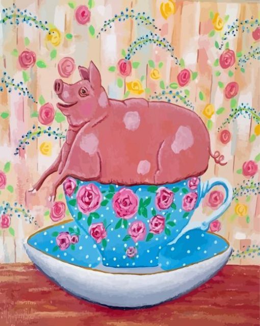 Teacup Pig Folk Art Diamond Painting