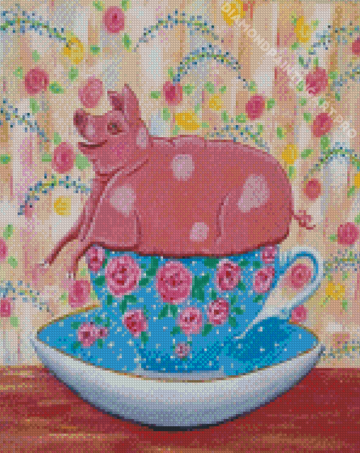 Teacup Pig Folk Art Diamond Painting