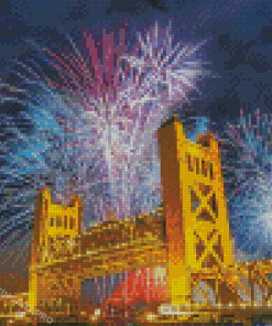 Tower Bridge Fireworks Sacramento California Diamond Painting