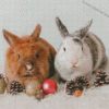 Two Rabbits With Christmas Decoration Diamond Painting