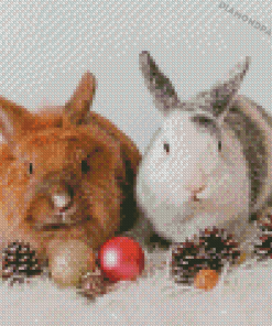 Two Rabbits With Christmas Decoration Diamond Painting