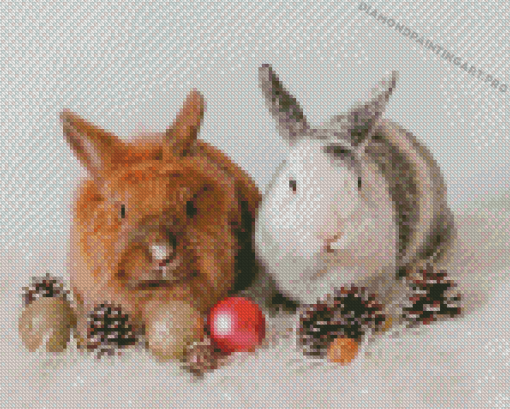 Two Rabbits With Christmas Decoration Diamond Painting