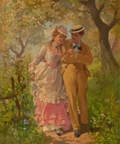 Vintage Couple Walking In Garden On Spring Diamond Painting