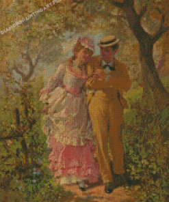 Vintage Couple Walking In Garden On Spring Diamond Painting