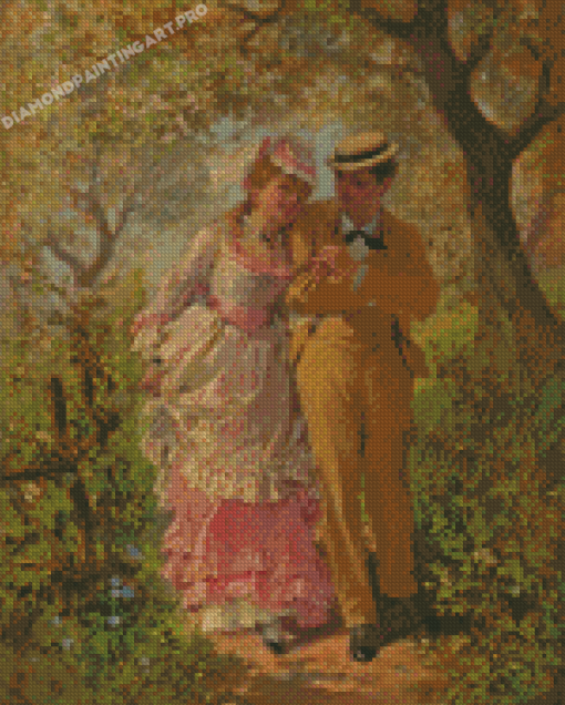 Vintage Couple Walking In Garden On Spring Diamond Painting