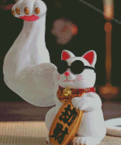 Waving Cat With Glasses Diamond Painting