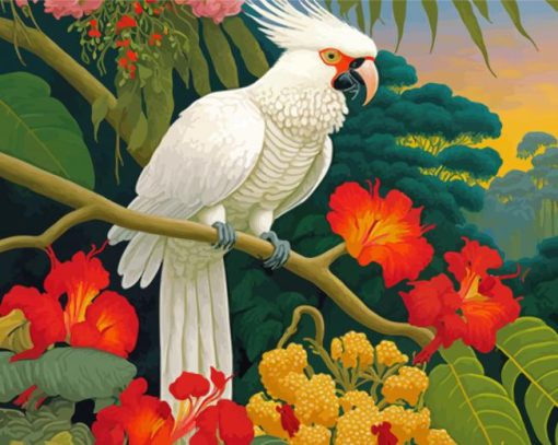 White Umbrella Cockatoo Diamond Painting