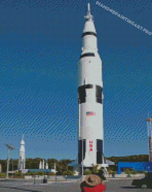 White Saturn 5 Rocket Diamond Painting