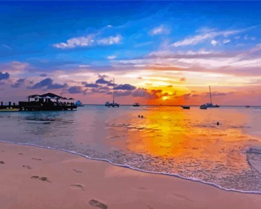 Aesthetic Aruba Beach At Sunset Diamond Painting