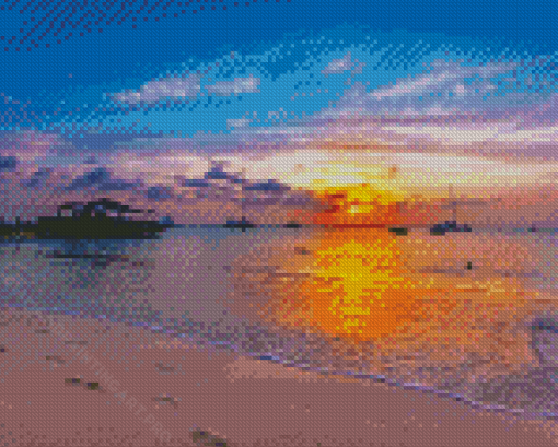 Aesthetic Aruba Beach At Sunset Diamond Painting