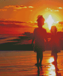 Beach Sunset With Children Diamond Painting