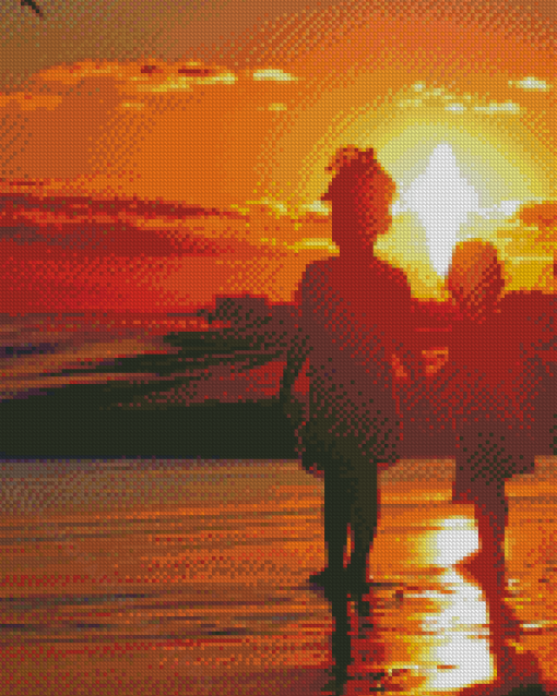 Beach Sunset With Children Diamond Painting