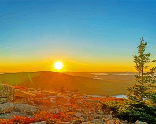 Beautiful Sunset In Cadillac Mountain Diamond Painting