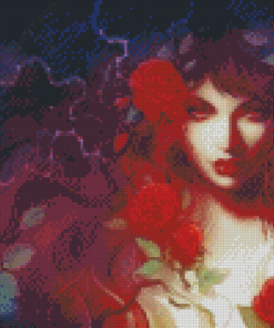 Beautiful Woman And Rose Diamond Painting