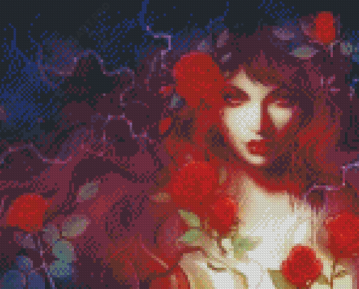 Beautiful Woman And Rose Diamond Painting