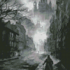 Black And White Gothic Street Diamond Painting