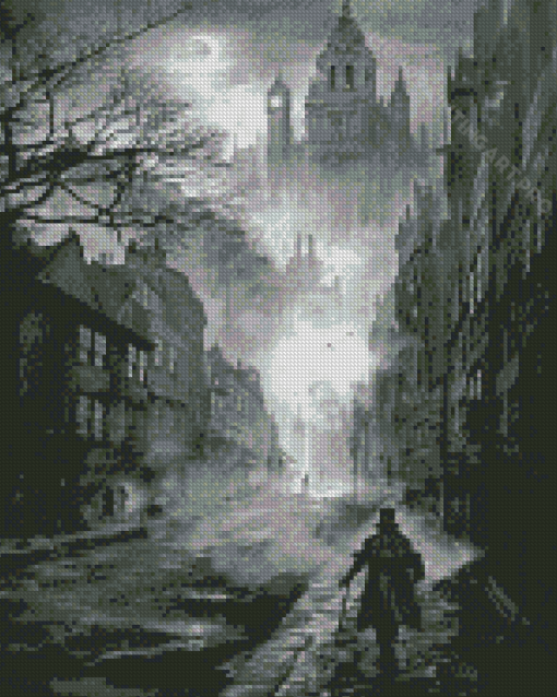 Black And White Gothic Street Diamond Painting