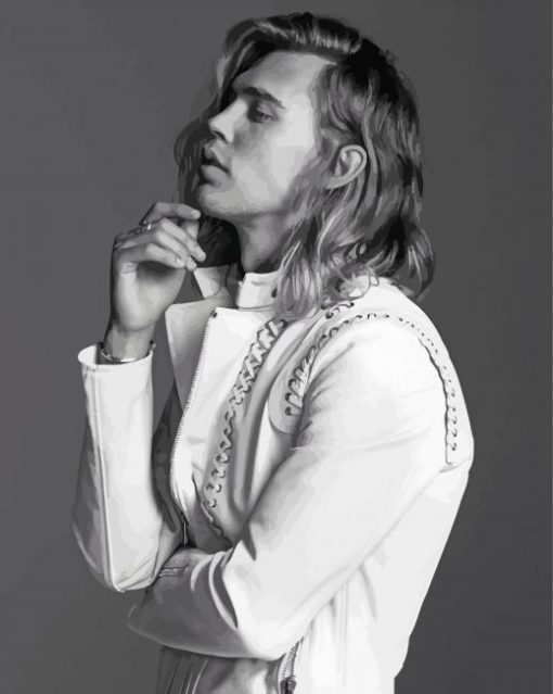 Black And White Austin Butler With Long Hair Diamond Painting