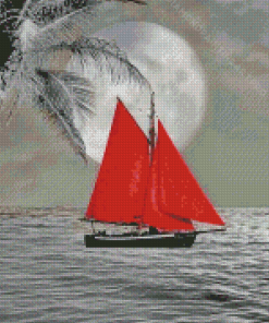 Black And White Red Boat Diamond Painting