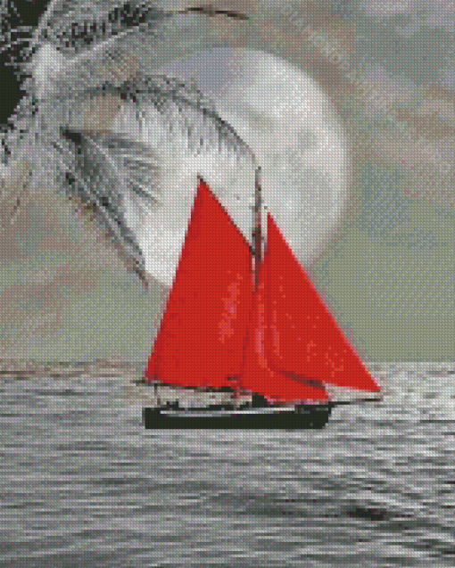 Black And White Red Boat Diamond Painting