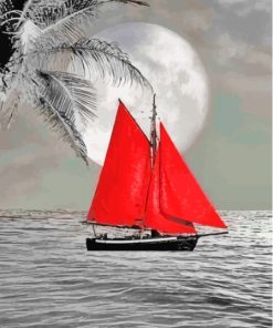 Black And White Red Boat Diamond Painting