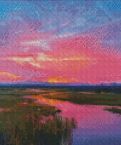 Pink Sunset Over Marsh Diamond Painting