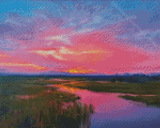 Pink Sunset Over Marsh Diamond Painting