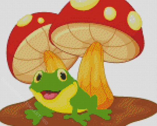 Cartoon Frog And Mushrooms Diamond Painting