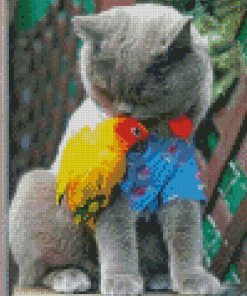 Cat With Yellow Parrot Diamond Painting