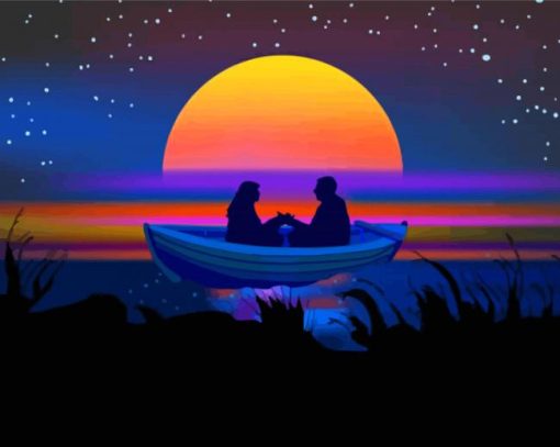 Couple In A Boat Silhouette Diamond Painting