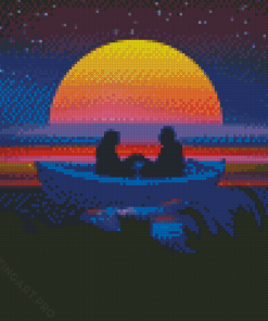 Couple In A Boat Silhouette Diamond Painting