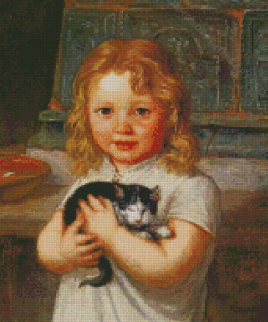 Cute Child And Kitten Diamond Painting