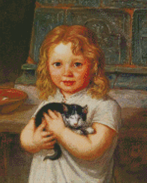 Cute Child And Kitten Diamond Painting