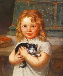 Cute Child And Kitten Diamond Painting