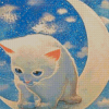 Cute White Cat On Moon Diamond Painting