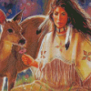 Deer With Native Indian Woman Diamond Painting