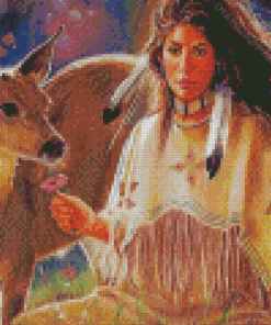 Deer With Native Indian Woman Diamond Painting