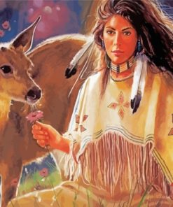 Deer With Native Indian Woman Diamond Painting