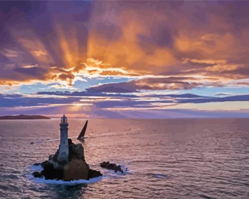 Fastnet Lighthouse Sunset Scene Diamond Painting