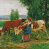 Femme Et Vaches Par Leau Julien Dupre Diamond Painting